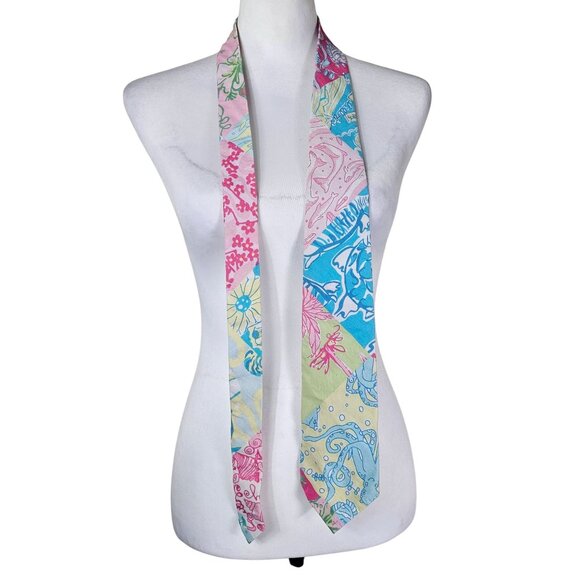 VTG Y2K Lilly Pulitzer Patchwork Tie Floral & Oceanic Print White Label Preppy - Picture 2 of 9